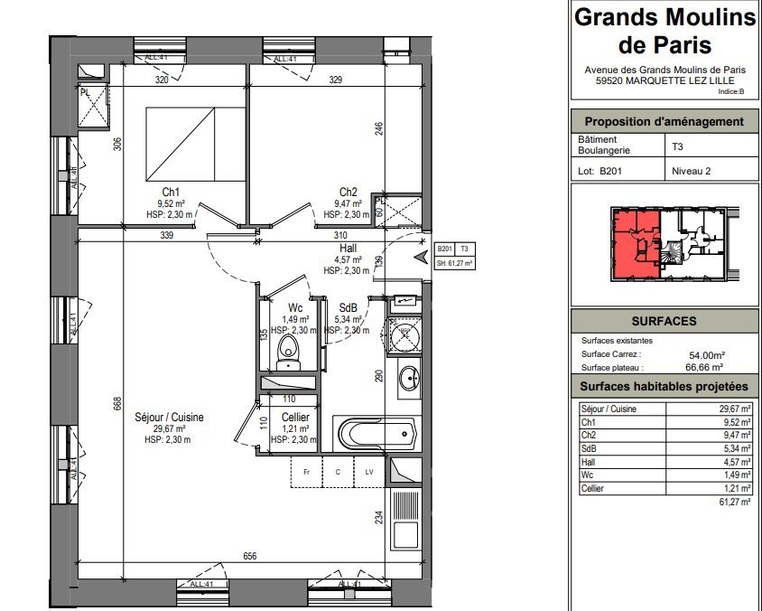 APPARTEMENT T3 A LOUER - MARQUETTE LEZ LILLE - 60.33 m2 - 812�&euro; charges comprises par mois