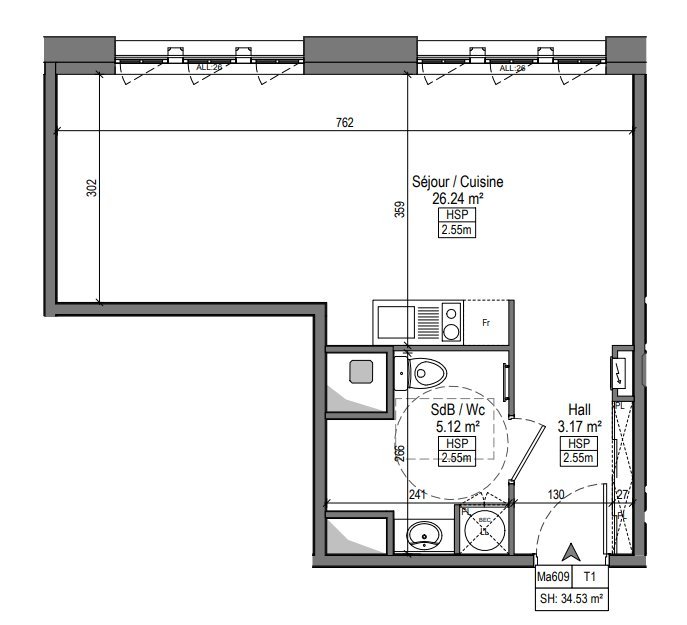 APPARTEMENT T1 A LOUER - MARQUETTE LEZ LILLE - 34.23 m2 - 454 &euro; charges comprises par mois