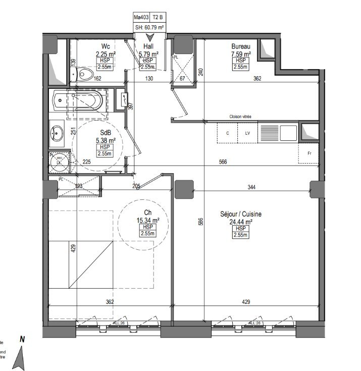 APPARTEMENT T2 A LOUER - MARQUETTE LEZ LILLE - 59.89 m2 - 775 &euro; charges comprises par mois