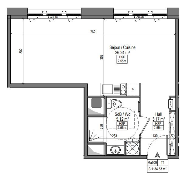 APPARTEMENT T1 A LOUER - MARQUETTE LEZ LILLE - 34.26 m2 - 542 &euro; charges comprises par mois