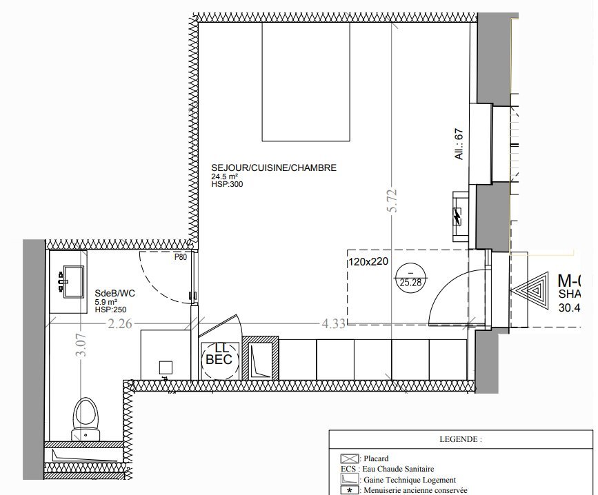 APPARTEMENT T1 A LOUER - SECLIN - 30.4 m2 - 495�&euro; charges comprises par mois