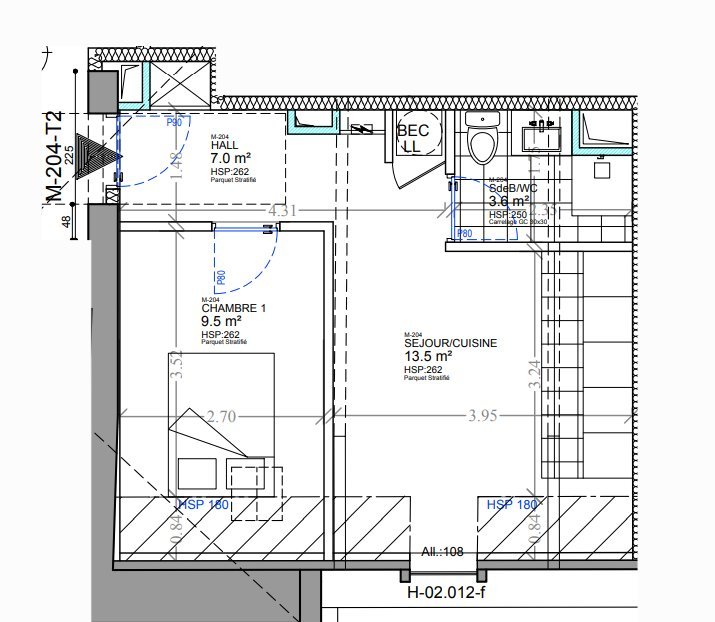APPARTEMENT T2 A LOUER - SECLIN - 35.2 m2 - 545�&euro; charges comprises par mois