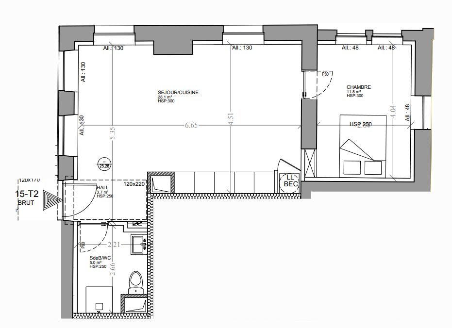 APPARTEMENT T2 A LOUER - SECLIN - 48.6 m2 - 670�&euro; charges comprises par mois