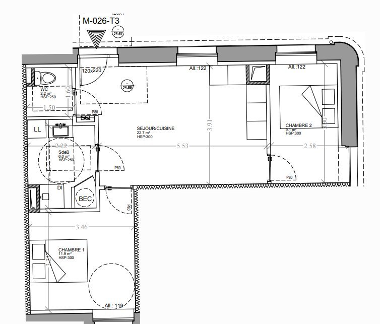 APPARTEMENT T3 A LOUER - SECLIN - 51.9 m2 - 695�&euro; charges comprises par mois