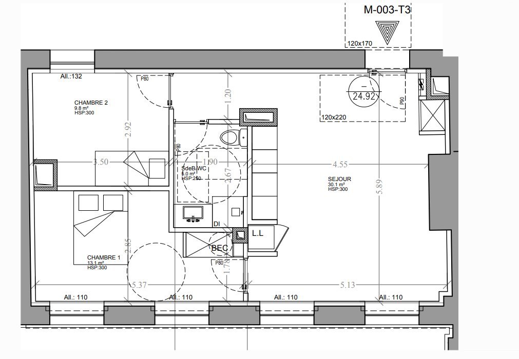 APPARTEMENT T3 A LOUER - SECLIN - 58 m2 - 725�&euro; charges comprises par mois